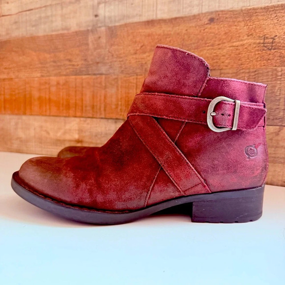 Born Trinculo Distressed Leather Ankle Boots - Burgundy - Picture 2 of 9